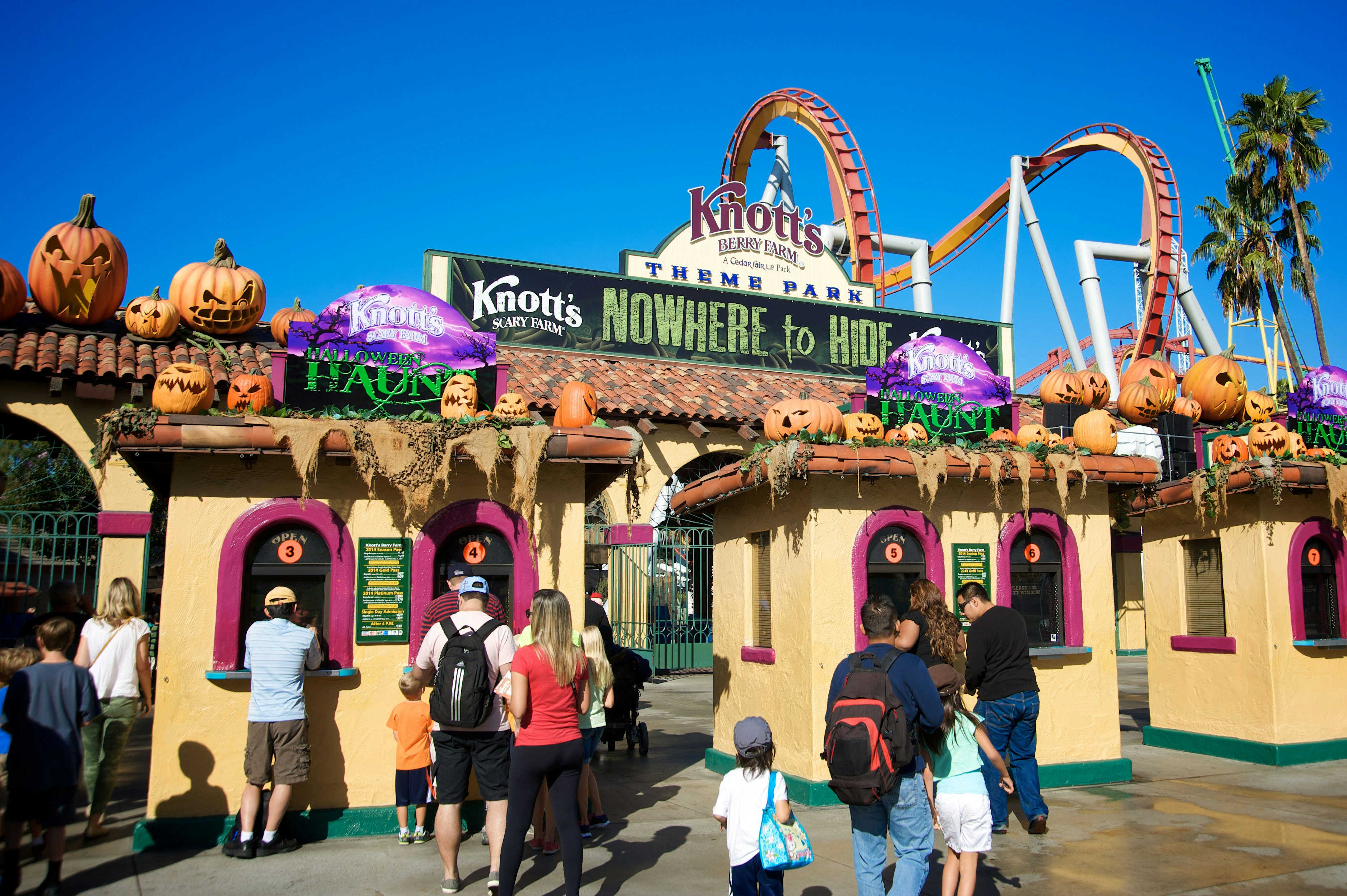 People entering Knott's Scary Farm at Knott's Berry Farm, celebrating a Southern California Halloween tradition, on October 14, 2013.