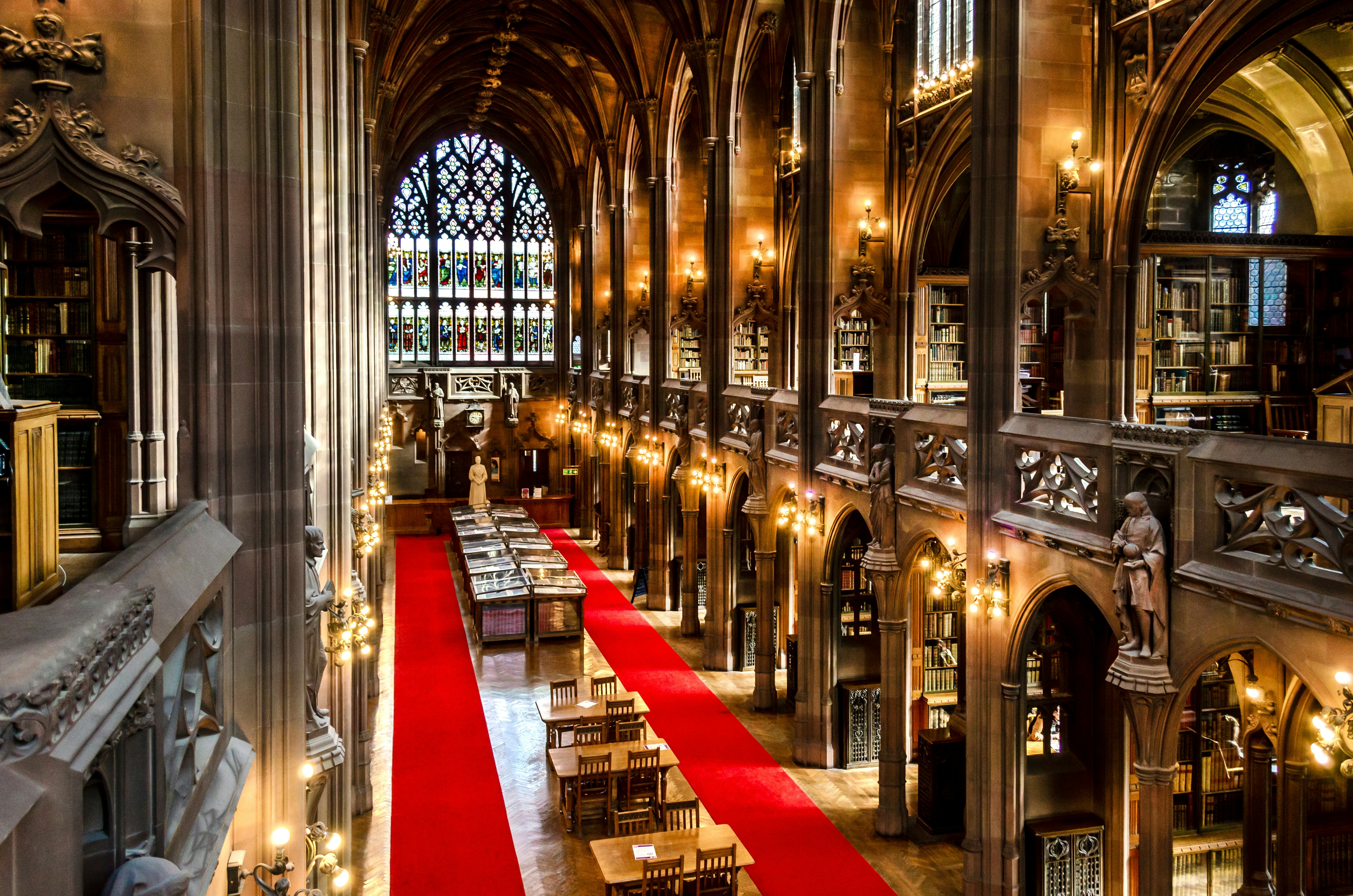 A vast reading room in a church-like space