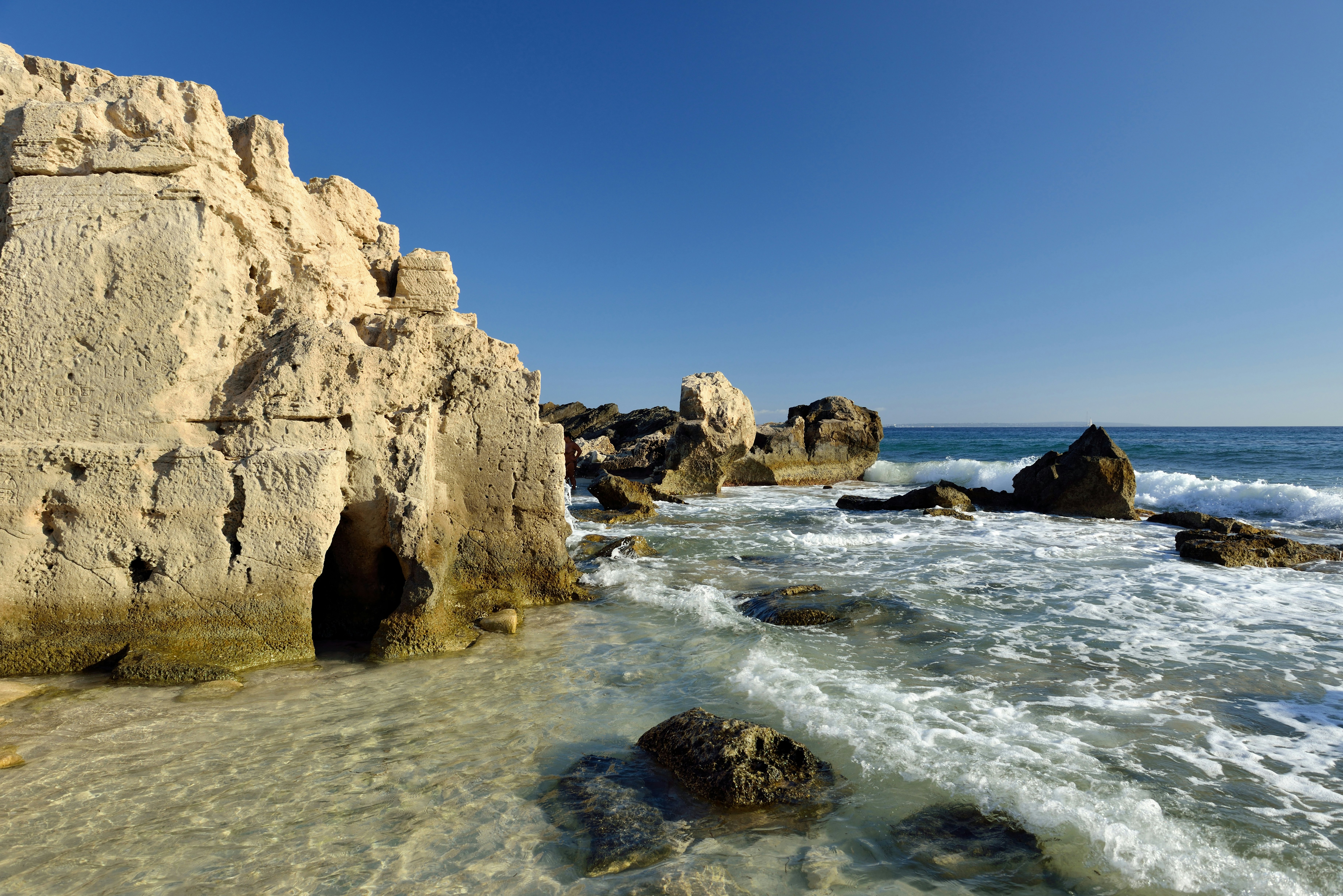 Stone beach of Salines on Ibiza