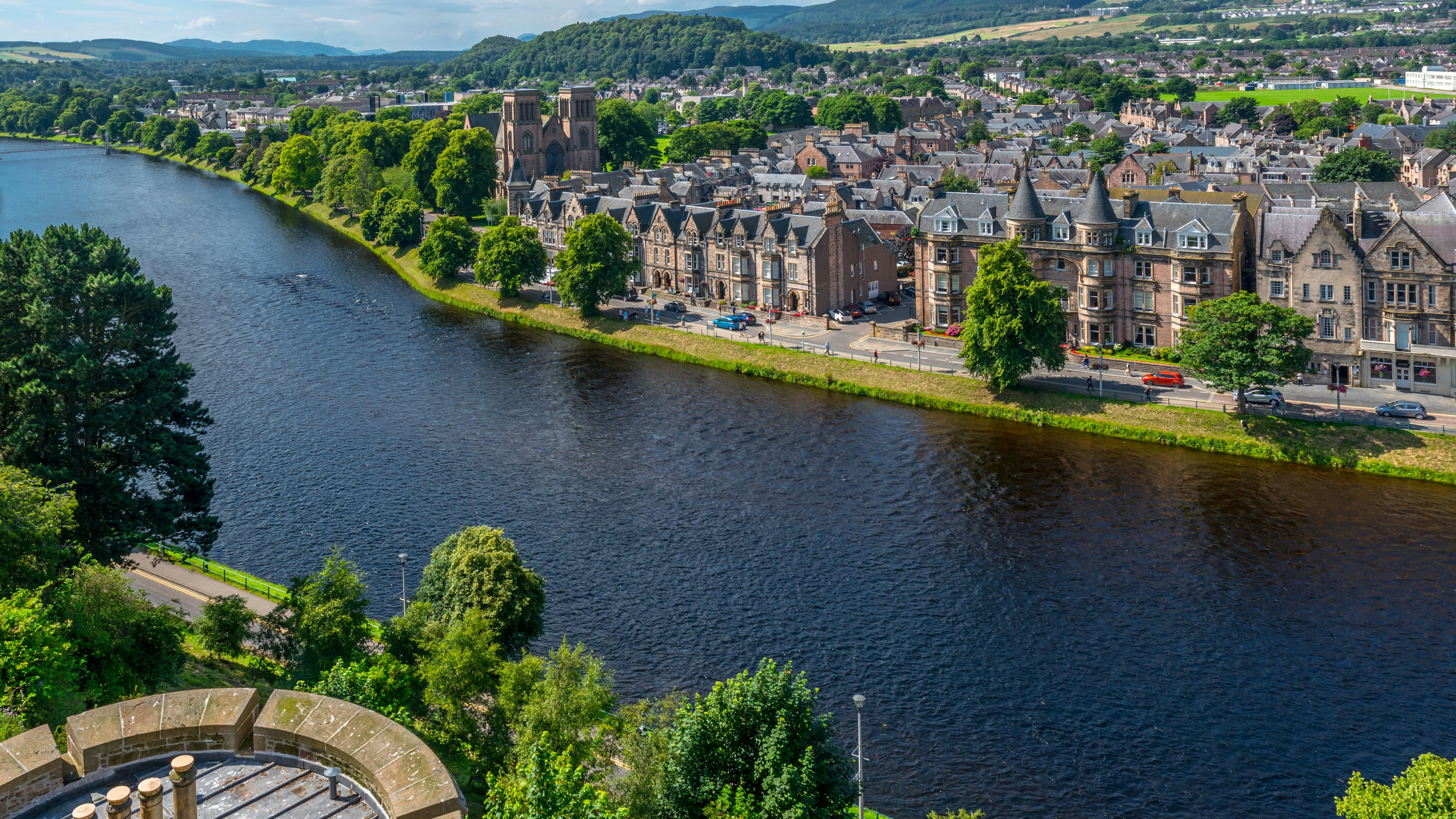 Perfect view over the city of Inverness from inverness castle