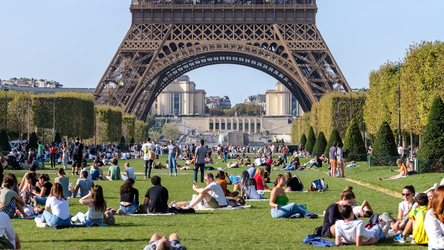 Paris, France - October 8, 2023 : Panoramic view of the Champ de Mars, Field of Mars, a large public greenspace with people in Paris France License Type: media Download Time: 2024-02-05T03:27:20.000Z User: mvm_lonelyplanet Is Editorial: Yes purchase_order: