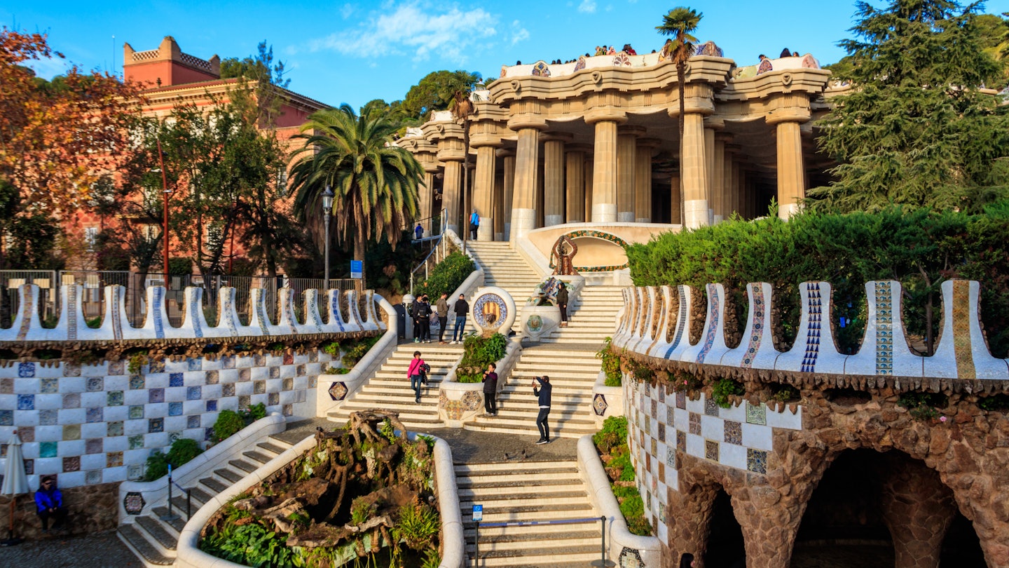 Barcelona, Spain - December 16, 2022: Entrance of Park Guell designed by Antoni Gaudi in Barcelona, Spain, License Type: media, Download Time: 2025-03-11T13:52:50.000Z, User: Ppeterson948, Editorial: true, purchase_order: 65050 - Digital Destinations and Articles, job: Global Publishing WIP, client: Global Publishing WIP, other: Pia Peterson Haggarty