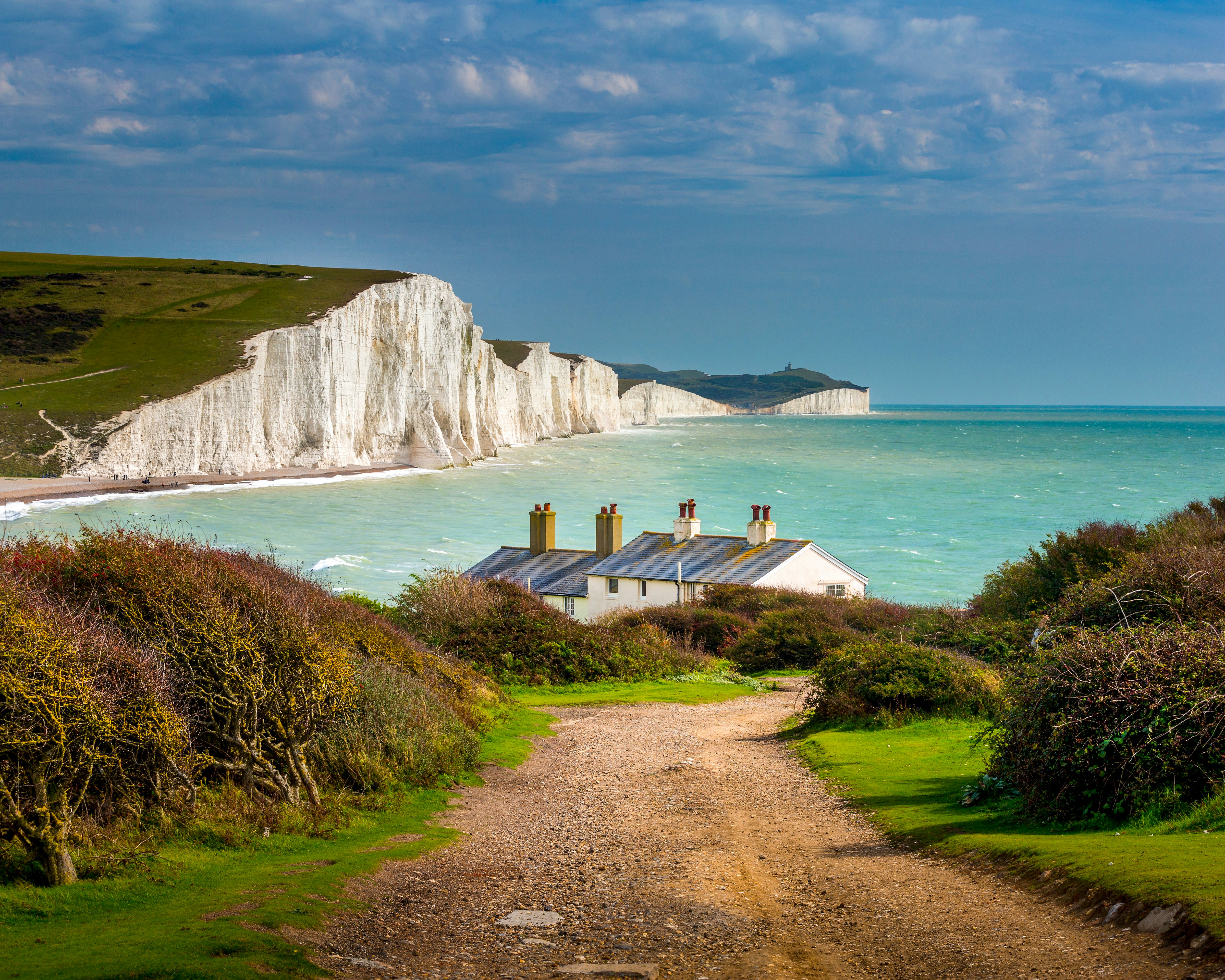 The Coast Guard Cottages and Seven Sisters chalk cliffs.